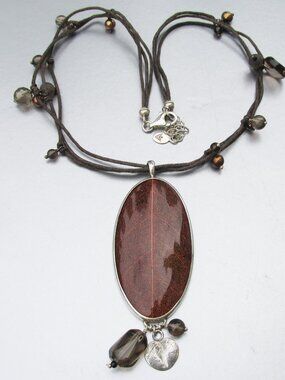 Retired SILPADA Soursop Leaf Pearl Pendant Cord Necklace N2100